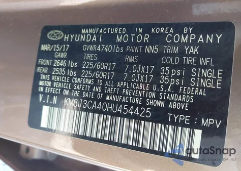 2017 Hyundai Tucson Limited/Sport And Eco/Se z USA, uszkodzony, nr VIN KM8J3CA40HU454425